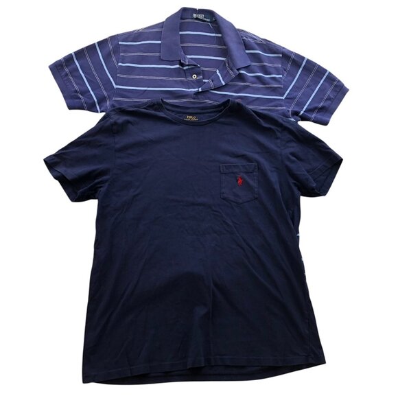 Polo Ralph Lauren Mens Shirts Large Lot Of Two Striped Polo & Pocket Tee Casual - Picture 1 of 9
